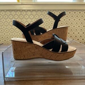 White Mountain Black Cork Wedge Sandals